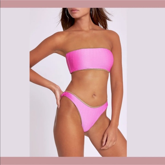 River ISLAND TEXTURED PINK/GOLD BANDEAU BIKINI TOP 🌺IN STORES🌺 - Picture 1 of 2